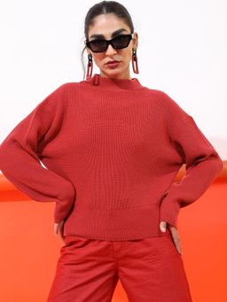 TOKYO TALKIES - Women Red Textured Sweater