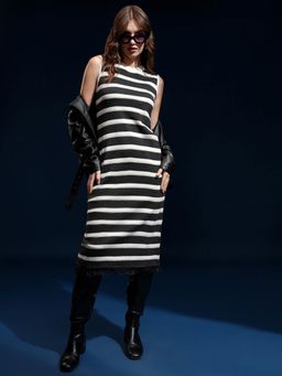 TOKYO TALKIES - Women White Striped Sleeveless Midi Dress