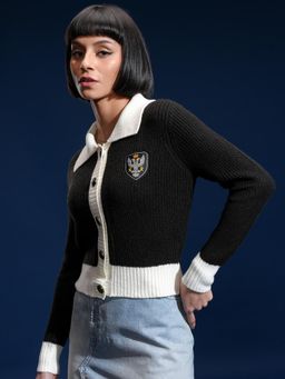 TOKYO TALKIES - Women Black Colorblock Cardigan