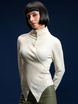 TOKYO TALKIES - Women Off White High Neck Sweater