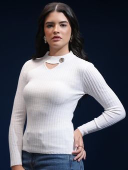TOKYO TALKIES - Women White High Neck Sweater