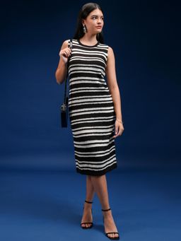 TOKYO TALKIES - Women Whit Striped Sleeveless Sweater Dress