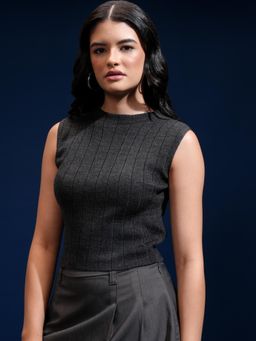 TOKYO TALKIES - Women Black Self Design Crew Neck Sweater