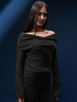 TOKYO TALKIES - Women Black Off Shoulder Sweater