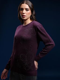 TOKYO TALKIES - Women Purple Embellished/Sequined Pullover Sweater