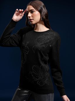 TOKYO TALKIES - Women Black Embellished/Sequined Pullover Sweater