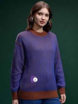 TOKYO TALKIES - Women Purple Crew Neck Textured Sweater