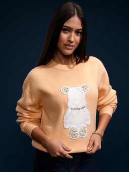 TOKYO TALKIES - Women Peach Embellished Round Neck Sweater