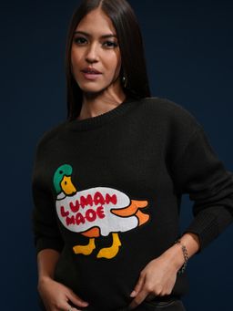 TOKYO TALKIES - Women Black Embroidered Round Neck Sweater