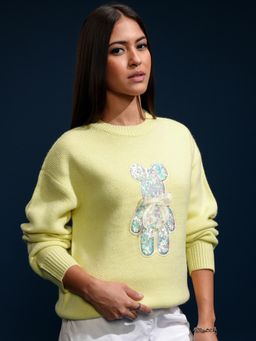 TOKYO TALKIES - Women Yellow Embellished Round Neck Sweater