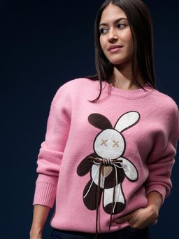 TOKYO TALKIES - Women Pink Embrodiered Full Sleeve Round Neck Sweater