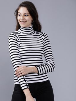 TOKYO TALKIES - Women White & Black Striped Sweater