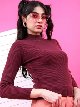 TOKYO TALKIES - Women Maroon Pullover Sweater