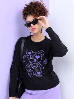 TOKYO TALKIES - Women Black Jacquard Pullover Sweater