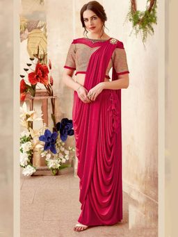 Odette - Pink Lycra Designer Saree with Unstitched Blouse