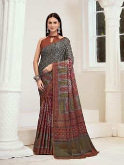 Garden VARELI - Multi Color Solid Crepe Saree with Unstitched Blouse