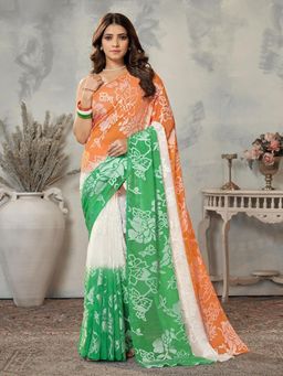 Garden VARELI - Multicolor Floral Printed Georgette Saree Without Blouse