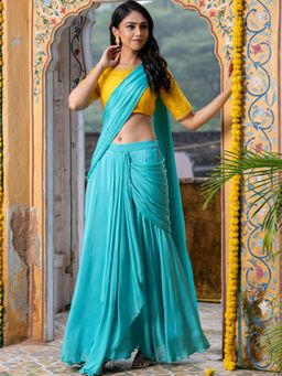 HOUSE OF JAMOTI - Skyora Pre Draped Saree with Blouse