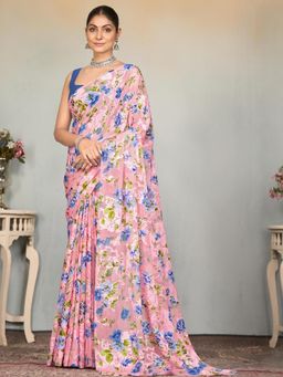 Garden VARELI - Peach Floral Printed Viscose Brasso Saree Without Blouse