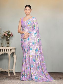 Garden VARELI - Lavender Floral Georgette Brasso Saree Without Blouse
