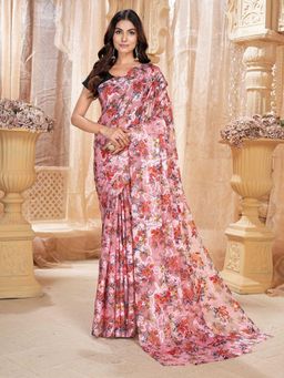 Garden VARELI - Pink Floral Printed Viscose Brasso Saree Without Blouse