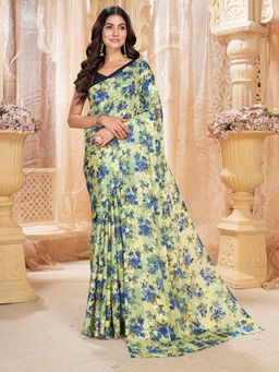 Garden VARELI - Green Floral Printed Viscose Brasso Saree Without Blouse