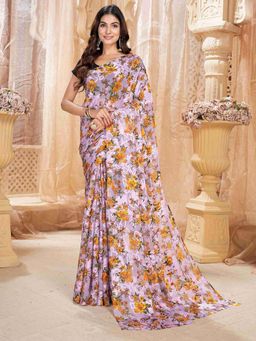 Garden VARELI - Lavender Floral Printed Viscose Brasso Saree Without Blouse