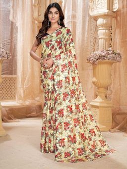 Garden VARELI - Yellow Floral Printed Viscose Brasso Saree Without Blouse