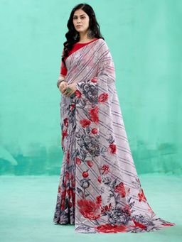 Garden VARELI - Lavender Floral Printed Viscose Brasso Saree with Unstitched Blouse