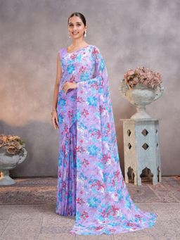 Garden VARELI - Purple Floral Georgette Saree Without Blouse