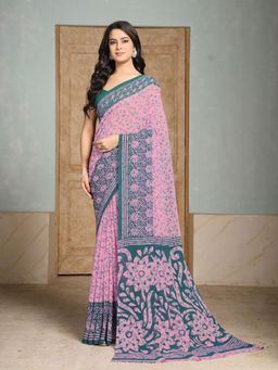 Garden VARELI - Peach Floral Printed Georgette Saree Without Blouse