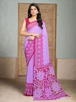 Garden VARELI - Purple Floral Printed Georgette Saree Without Blouse