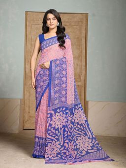 Garden VARELI - Pink Floral Printed Georgette Saree Without Blouse