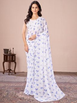 Garden VARELI - Floral Printed Georgette Blue Saree Without Blouse