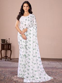Garden VARELI - Floral Printed Green Georgette Saree Without Blouse