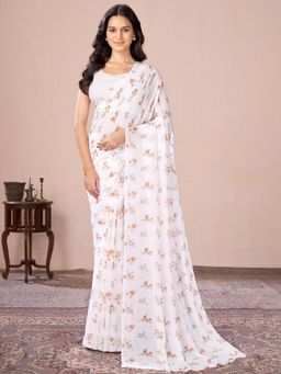 Garden VARELI - Orange Floral Printed Georgette Saree Without Blouse