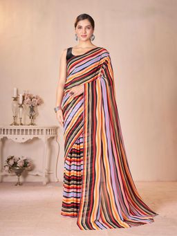 Garden VARELI - Orange Stripes Printed Georgette Saree with Unstitched Blouse