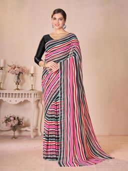 Garden VARELI - Black Stripes Printed Georgette Saree Without Blouse