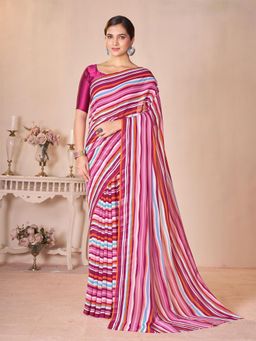 Garden VARELI - Magenta Stripes Printed Georgette Saree Without Blouse