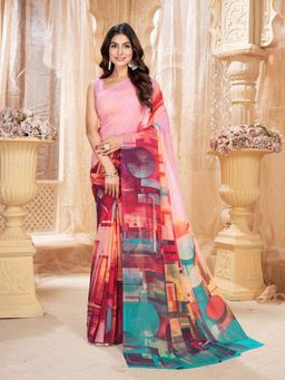 Garden VARELI - Pink Printed Georgette Saree Without Blouse