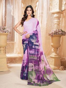 Garden VARELI - Lavender Printed Georgette Saree Without Blouse