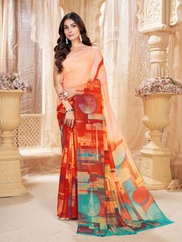 Garden VARELI - Peach Abstract Printed Georgette Saree Without Blouse