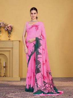 Garden VARELI - Pink Printed Georgette Saree Without Blouse
