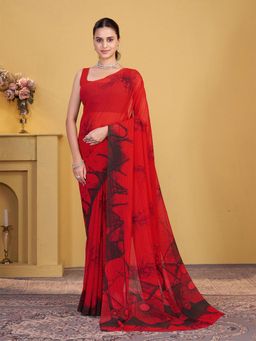 Garden VARELI - Red Printed Georgette Saree Without Blouse