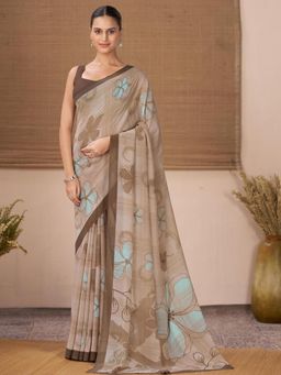 Garden VARELI - Brown Floral Printed Georgette Saree Without Blouse