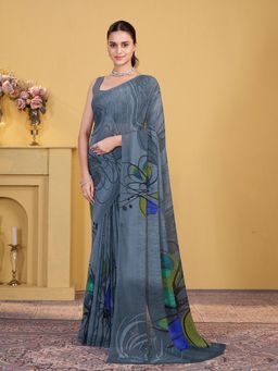 Garden VARELI - Grey Printed Georgette Saree Without Blouse