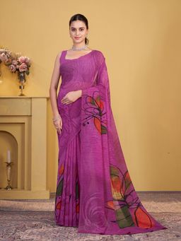 Garden VARELI - Magenta Printed Georgette Saree Without Blouse