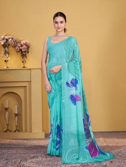Garden VARELI - Turquoise Printed Georgette Saree Without Blouse