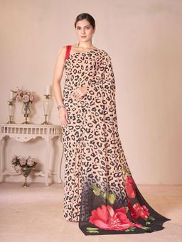 Garden VARELI - Peach Floral Printed Georgette Saree with Unstitched Blouse