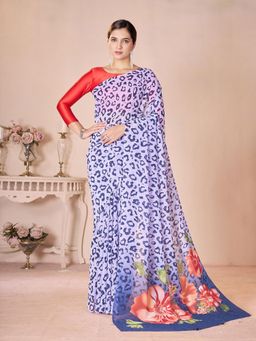 Garden VARELI - Violet Floral Printed Georgette Saree Without Blouse